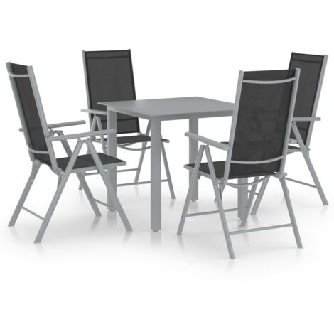 Set Mobili da Pranzo per Giardino 5 pz Alluminio Argento e Nero