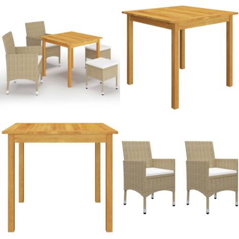 Set Mobili da Pranzo per Giardino 5 pz Beige - Tavolo da pranzo in legno - Sedie da giardino