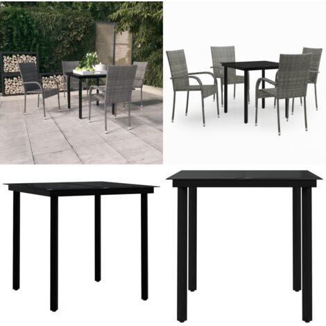 Set Mobili da Pranzo per Giardino 5 pz Grigio e Nero - Tavolo da pranzo da esterno - Sedie da giardino