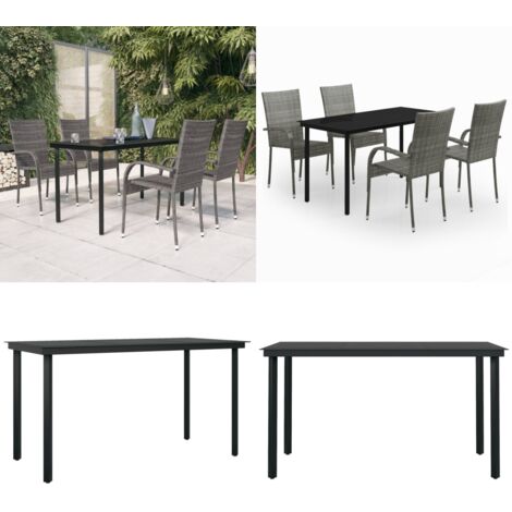 Set Mobili da Pranzo per Giardino 5 pz Grigio e Nero - Tavolo da pranzo da esterno - Sedie da giardino
