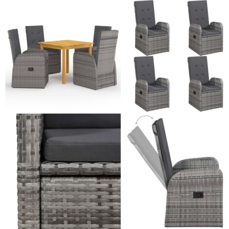 Set Mobili da Pranzo per Giardino 5 pz Grigio - Tavolo da pranzo da giardino - Sedie da pranzo da giardino