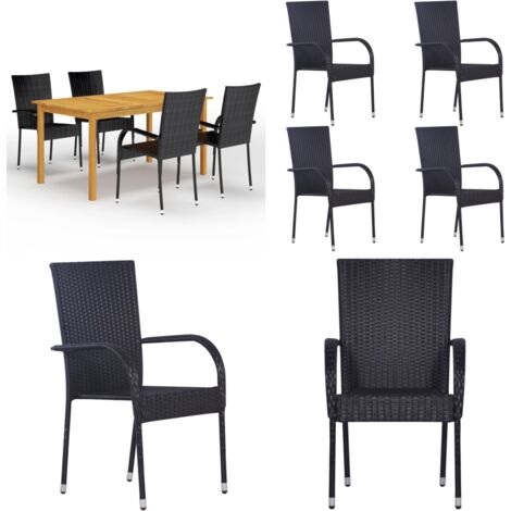 Set Mobili da Pranzo per Giardino 5 pz Nero - Tavolo da pranzo da esterno - Sedie da giardino