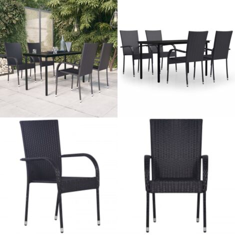 Set Mobili da Pranzo per Giardino 5 pz Nero - Tavolo da pranzo esterno - Sedie da giardino