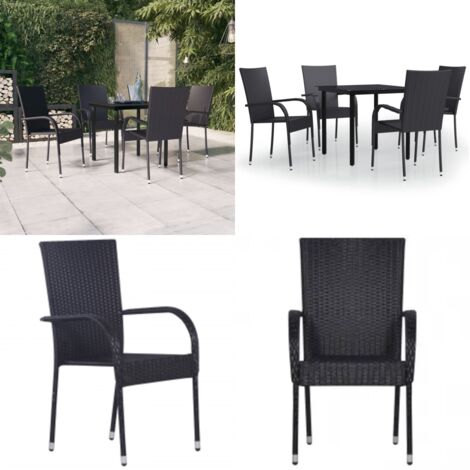 Set Mobili da Pranzo per Giardino 5 pz Nero - Tavolo da pranzo esterno - Sedie da giardino