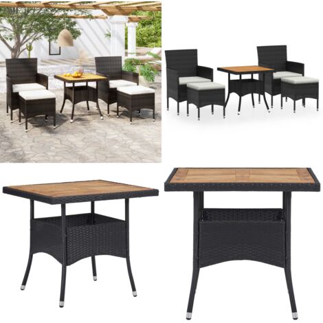 Set Mobili da Pranzo per Giardino 5 pz Polyrattan e Acacia Nero - Tavolo da pranzo da giardino - Sedie da giardino