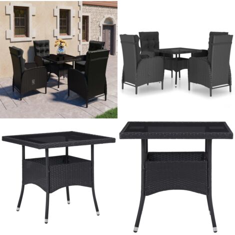 Set Mobili da Pranzo per Giardino 5 pz Polyrattan e Vetro Nero - Tavolo da giardino - Sedie da giardino