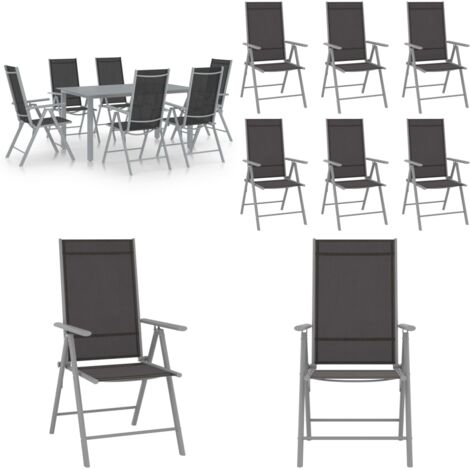 Set Mobili da Pranzo per Giardino 7 pz Alluminio Argento e Nero - Sedie da giardino - Tavolo da giardino