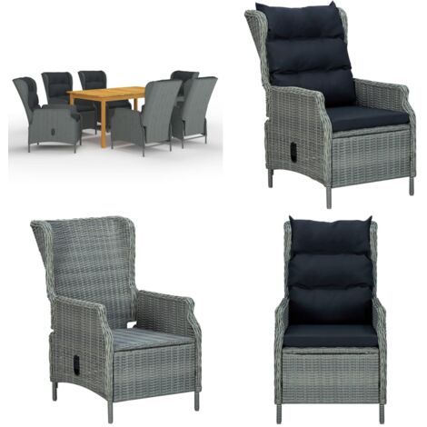 Set Mobili da Pranzo per Giardino 7 pz Grigio Chiaro - Tavolo da pranzo da esterno - Sedie da giardino