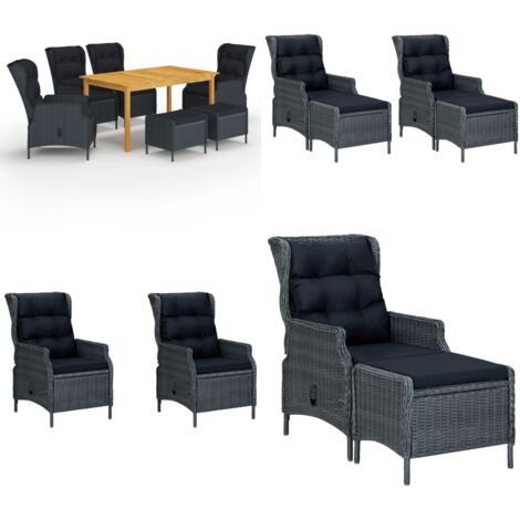 Set Mobili da Pranzo per Giardino 7 pz Grigio Scuro - Tavolo da pranzo da esterno - Sedie da giardino