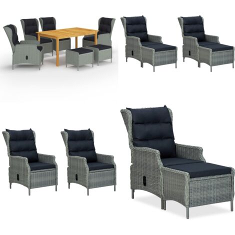 Set Mobili da Pranzo per Giardino 7 pz Grigio - Sedie da giardino - Set da pranzo esterno