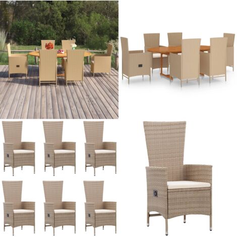 Set Mobili da Pranzo per Giardino 7 pz in Polyrattan Beige - Tavolo da pranzo in legno - Sedie da pranzo in rattan