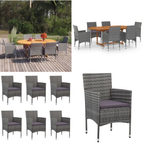 Set Mobili da Pranzo per Giardino 7 pz in Polyrattan Grigio - Tavolo da pranzo esterno - Sedie da pranzo