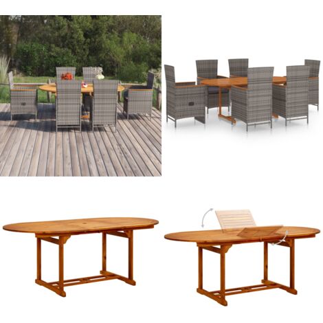 Set Mobili da Pranzo per Giardino 7 pz in Polyrattan Grigio - Tavolo da pranzo esterno - Sedie da pranzo esterno