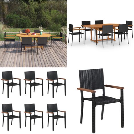 Set Mobili da Pranzo per Giardino 7 pz in Polyrattan Nero - Tavolo da pranzo esterno - Sedie da pranzo esterno