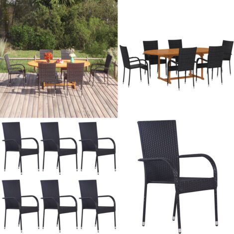 Set Mobili da Pranzo per Giardino 7 pz in Polyrattan Nero - Tavolo da pranzo esterno - Sedie da pranzo esterno