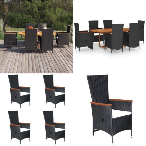 Set Mobili da Pranzo per Giardino 7 pz in Polyrattan Nero - Tavolo da pranzo esterno - Sedie da pranzo esterno