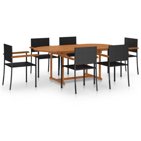 Set Mobili da Pranzo per Giardino 7 pz in Polyrattan Nero vidaXL