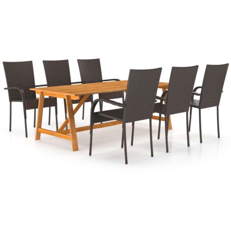 Set Mobili da Pranzo per Giardino 7 pz Marrone