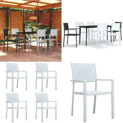 Set Mobili da Pranzo per Giardino 7 pz Nero e Bianco - Tavolo da pranzo da esterno - Sedie da pranzo da esterno