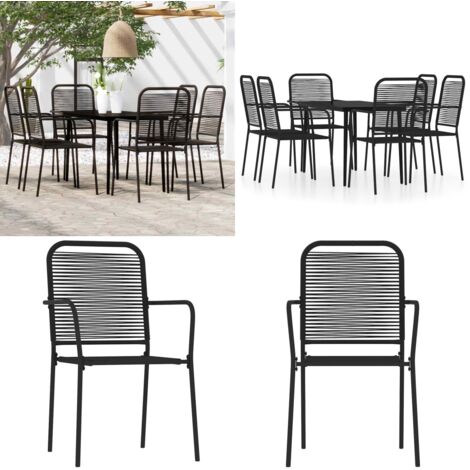 Set Mobili da Pranzo per Giardino 7 pz Nero - Tavolo da pranzo da esterno - Sedie da giardino