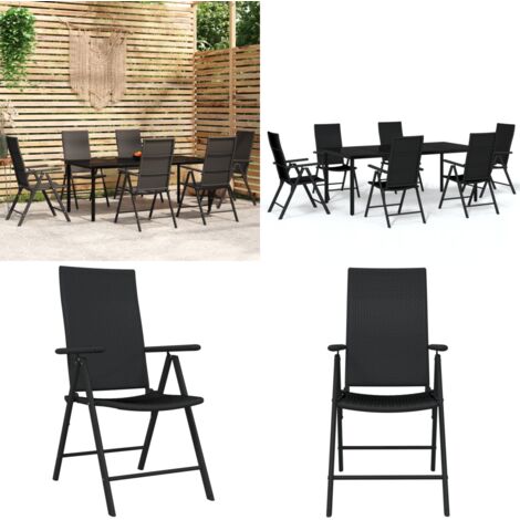 Set Mobili da Pranzo per Giardino 7 pz Nero - Tavolo da pranzo da giardino - Sedie da giardino