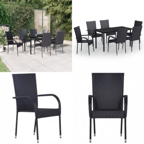 Set Mobili da Pranzo per Giardino 7 pz Nero - Tavolo da pranzo esterno - Sedie da giardino