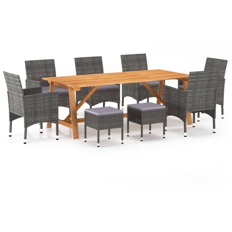 Set Mobili da Pranzo per Giardino 9 pz Grigio