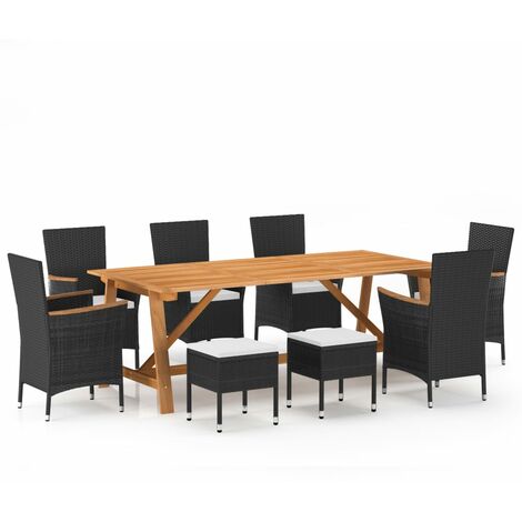 Set Mobili da Pranzo per Giardino 9 pz Nero