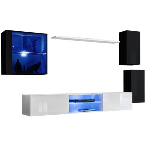 Set mobili da salotto SWITCH XXIII – LED – Nero e bianco – Design sospeso