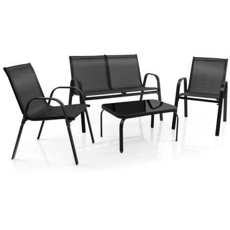 Set mobili esterni tavolino vetro temperato mobili 4 pezzi giardino piscina grigio