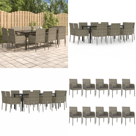 Set Mobili Giardino 11 pz con Cuscini Polyrattan Nero e Grigio - Sedie da giardino - Tavolo da giardino