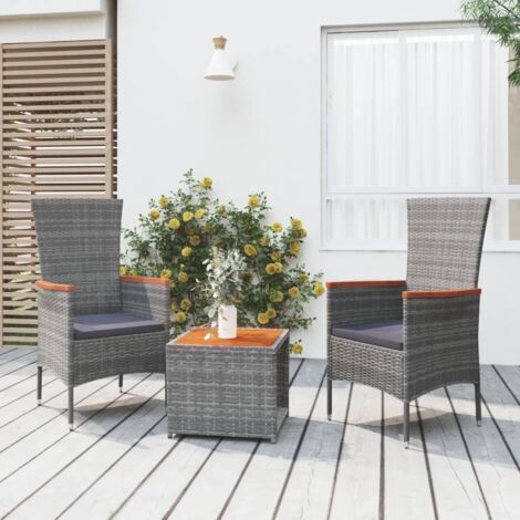 Set Mobili Giardino 3pz Grigio Polyrattan Legno Massello Acacia vidaXL