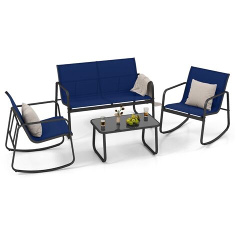 Set mobili giardino 4 pezzi sedute 4 persone Mobili terrazza dolce movimento oscillante Blu