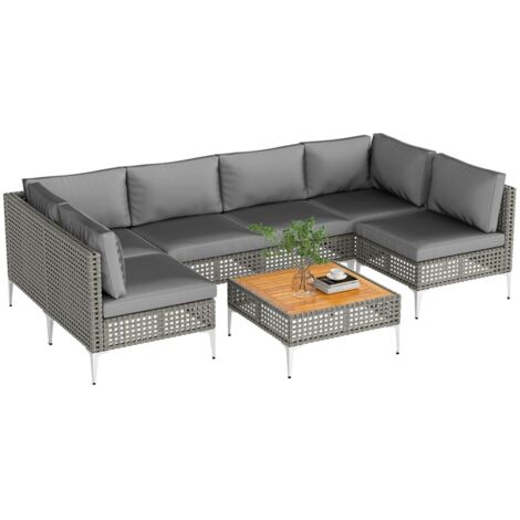 Set mobili giardino divano sezionale vimini tavolino legno acacia conversazione rattan grigio