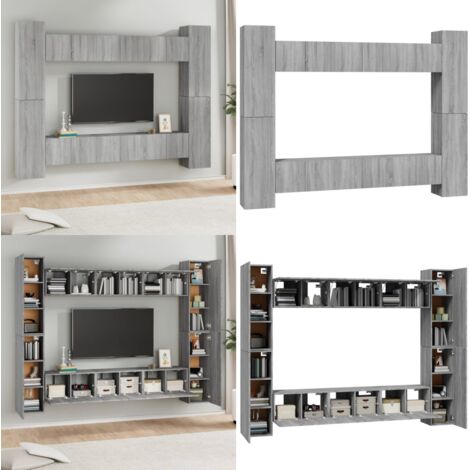 Set Mobili Porta TV 10 pz Grigio Sonoma in Legno Multistrato - Mobili TV a parete - Mobili TV in legno multistrato