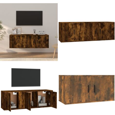 Set Mobili Porta TV 2 pz Rovere Fumo in Legno Multistrato - TV Wall Mount - Mobile TV