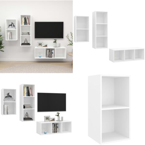 Set Mobili Porta TV 3 pz Bianco in Legno Multistrato - Mobile TV - Armadio porta TV