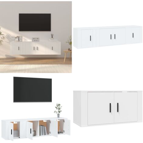 Set Mobili Porta TV 3 pz Bianco in Legno Multistrato - Mobili per TV - TV Wall Mount