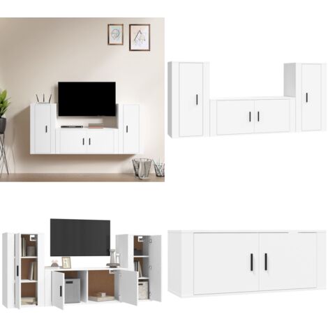 Set Mobili Porta TV 3 pz Bianco in Legno Multistrato - Mobili porta TV - TV a parete