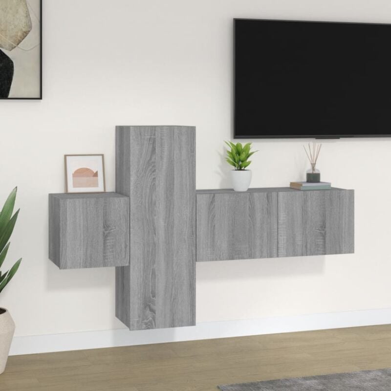 Set Mobili Porta TV 3 pz Grigio Sonoma in Legno Multistrato