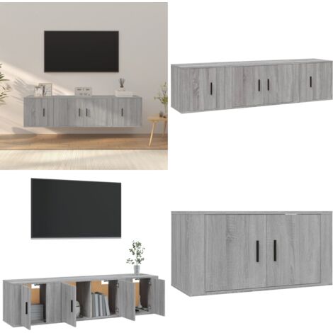 Set Mobili Porta TV 3 pz Grigio Sonoma in Legno Multistrato - Mobili per TV - Supporti per TV