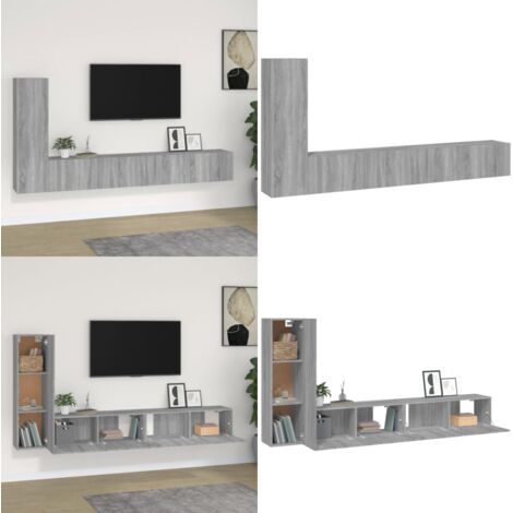 Set Mobili Porta TV 3 pz Grigio Sonoma in Legno Multistrato - TV a muro - Mobile per TV