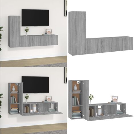 Set Mobili Porta TV 3 pz Grigio Sonoma in Legno Multistrato - TV in legno - Supporto TV a muro