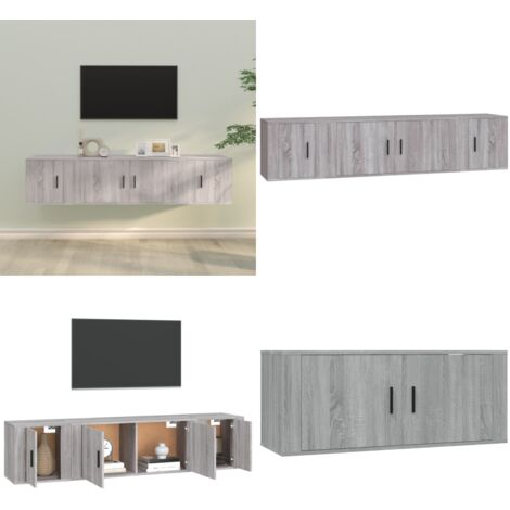 Set Mobili Porta TV 3 pz Grigio Sonoma in Legno Multistrato - TV Wall Mount - Mobili per soggiorno