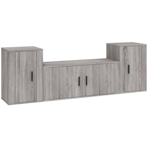 Set Mobili Porta TV 3 pz Grigio Sonoma in Legno Multistrato vidaXL