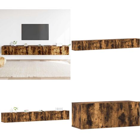 Set Mobili Porta TV 3 pz Rovere Fumo in Legno Multistrato - Mobili in legno multistrato - Set porta TV a parete