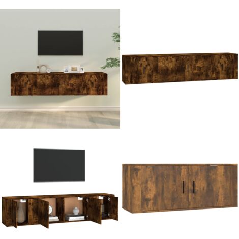 Set Mobili Porta TV 3 pz Rovere Fumo in Legno Multistrato - Mobili per TV - Supporti TV