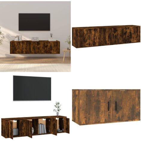 Set Mobili Porta TV 3 pz Rovere Fumo in Legno Multistrato - Mobili per TV - TV in legno
