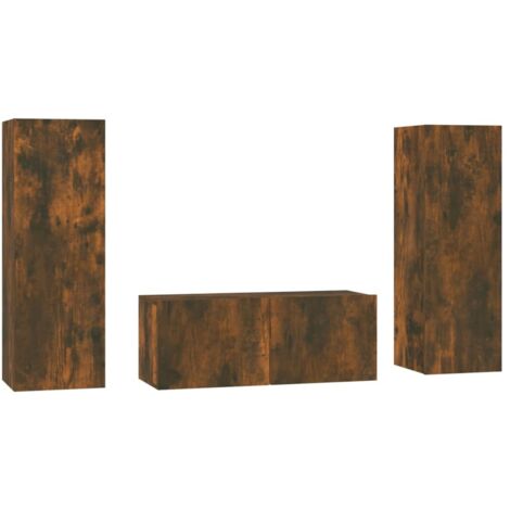 Set Mobili Porta TV 3 pz Rovere Fumo in Legno Multistrato vidaXL