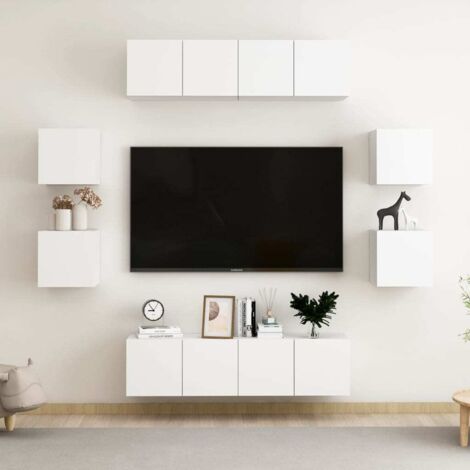 Set Mobili Porta TV 8 pz Bianco in Legno Multistrato vidaXL